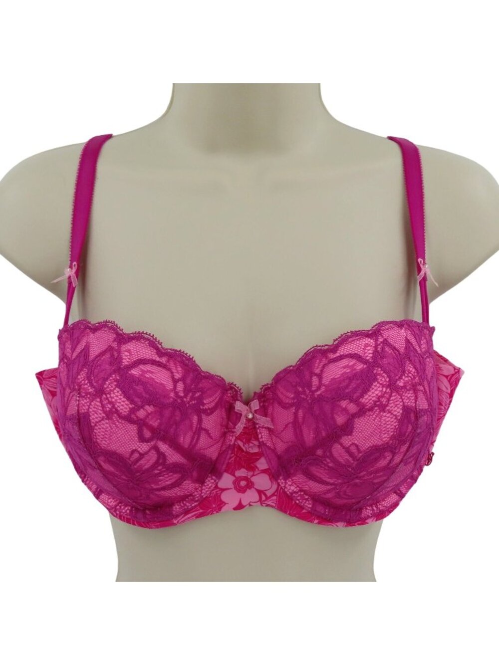 Victorias Secret 36C Balconet Bra Pink Floral Flower Lace Padded Underwire Bow